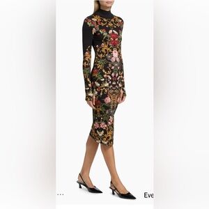 Alice + Olivia Black Floral Long Sleeve Dress